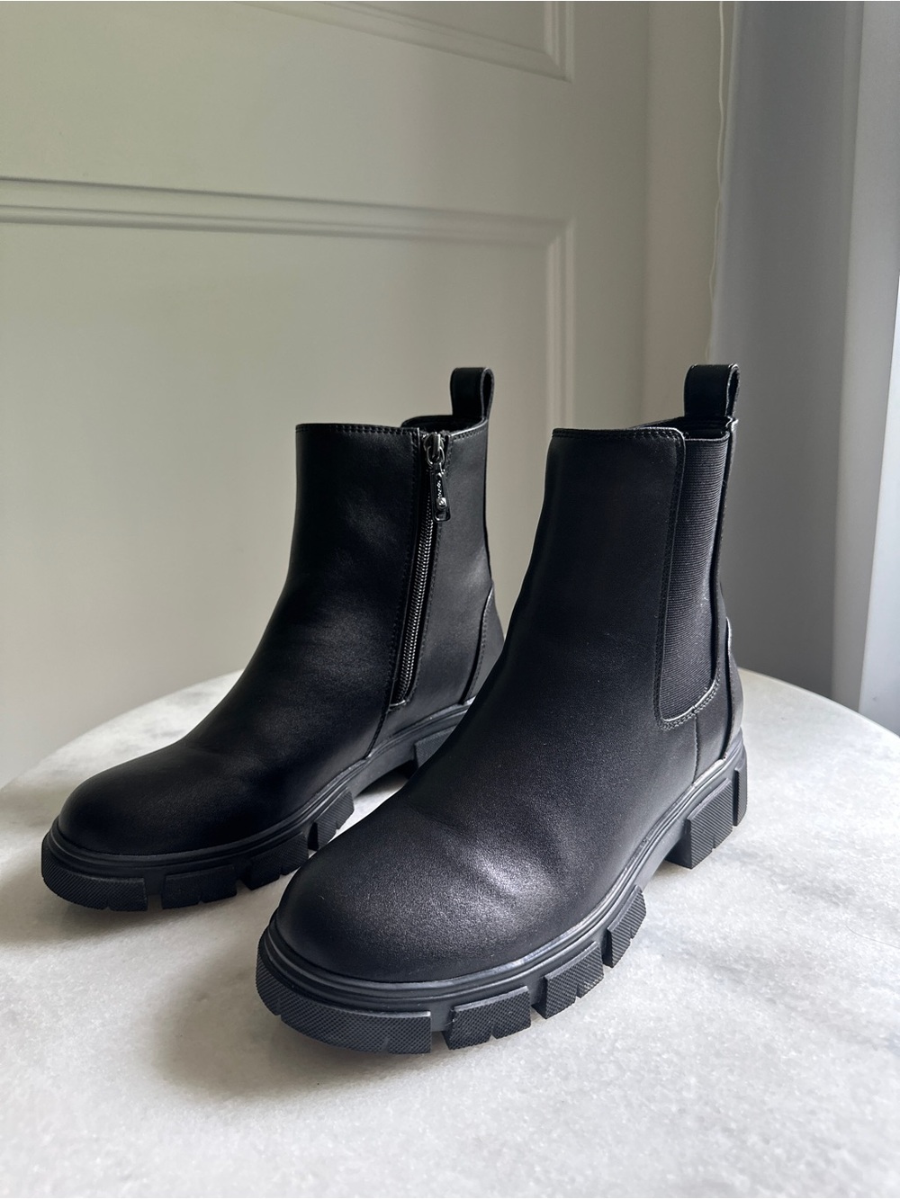 Blondo Black Chelsea Lug Ankle Boots with Side Zip